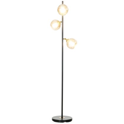 HOMCOM Stehlampe im Wohnzimmer aus Metall mit 3 Chrom-Metalllampenschirmen 40W Ø 36 x 162H cm Schwarz und Grau   Aosom