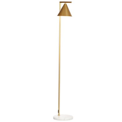 HOMCOM Stehlampe für das Wohnzimmer 40W, Stehleuchte aus goldenem Stahl, verstellbarer kegelförmiger Lampenschirm, Marmorsockel, Höhe 153 cm, für Wohnzimmer und Schlafzimmer, gold und weiß   Aosom