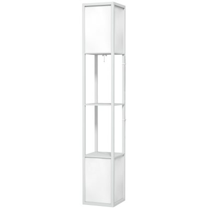 HOMCOM Stehleuchte für das Wohnzimmer, moderne Stehlampe mit Regalen, Stofflampenschirm und doppelte Beleuchtung für Wohnzimmer, Schlafzimmer, Büro, Glühbirne nicht enthalten, Weiß   Aosom