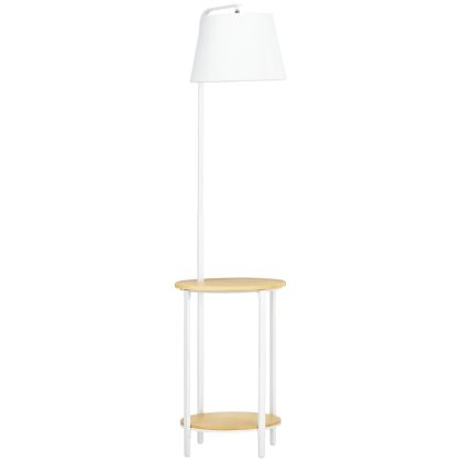 HOMCOM Stehleuchte 162 cm 40 W Standlampe mit 2 Ablagen und Leinen Lampenschirm in Weiß Metall für Wohnzimmer & Schlafzimmer   Aosom.de