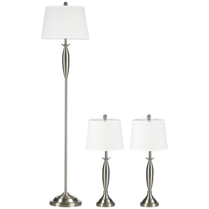 HOMCOM 3-tlg Lampenset Stehleuchte & 2 Tischlampen E27 Silber und Weiß für Wohnzimmer Schlafzimmer moderne Beleuchtung   Aosom.de