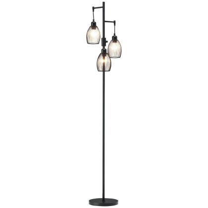 HOMCOM 3-flammige Stehlampe Retro Stehleuchte dimmbare Lichtstärke mit Tritt-Schalter Standleuchte Wohnzimmerlampe Stahl Schwarz 30 x 30 x 170,5 cm   Aosom