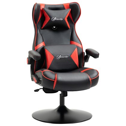 Vinsetto Gamingstuhl höhenverstellbar mit Wippfunktion ergonomisch, Lautsprecher, Lenden- und Nackenstütze aus Kunstleder   Aosom.de