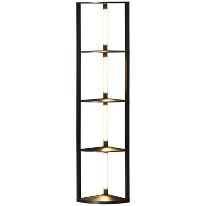 HOMCOM Stehlampe, LED Stehleuchte mit 4 Ablagen, E27 Sockel, 24 W Standlampe mit 3 Lichtfarben für Wohnzimmer, Schlafzimmer, Schwarz   Aosom