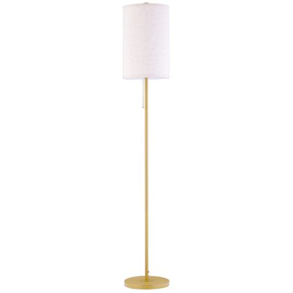 HOMCOM Stehlampe Wohnzimmer Stehleuchte mit Leinen Lampenschirm, Zugkettenschalter, Standleuchte mit Stahlständer, E27 Fassung Standlampe für Schlafzimmer, Cremeweiß   Aosom