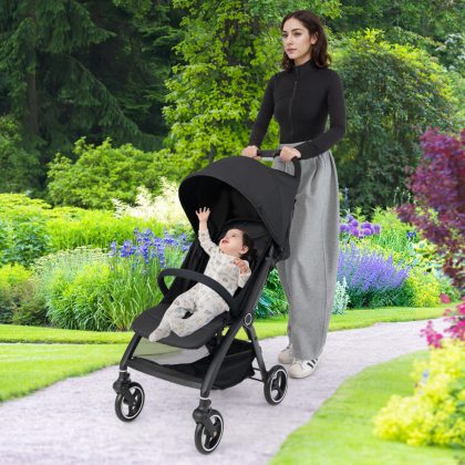 Costway Einhändig Klappbare Kinderwagen mit Verstellbarer Rückenlehne & Verdeck Reisebuggy Schwarz